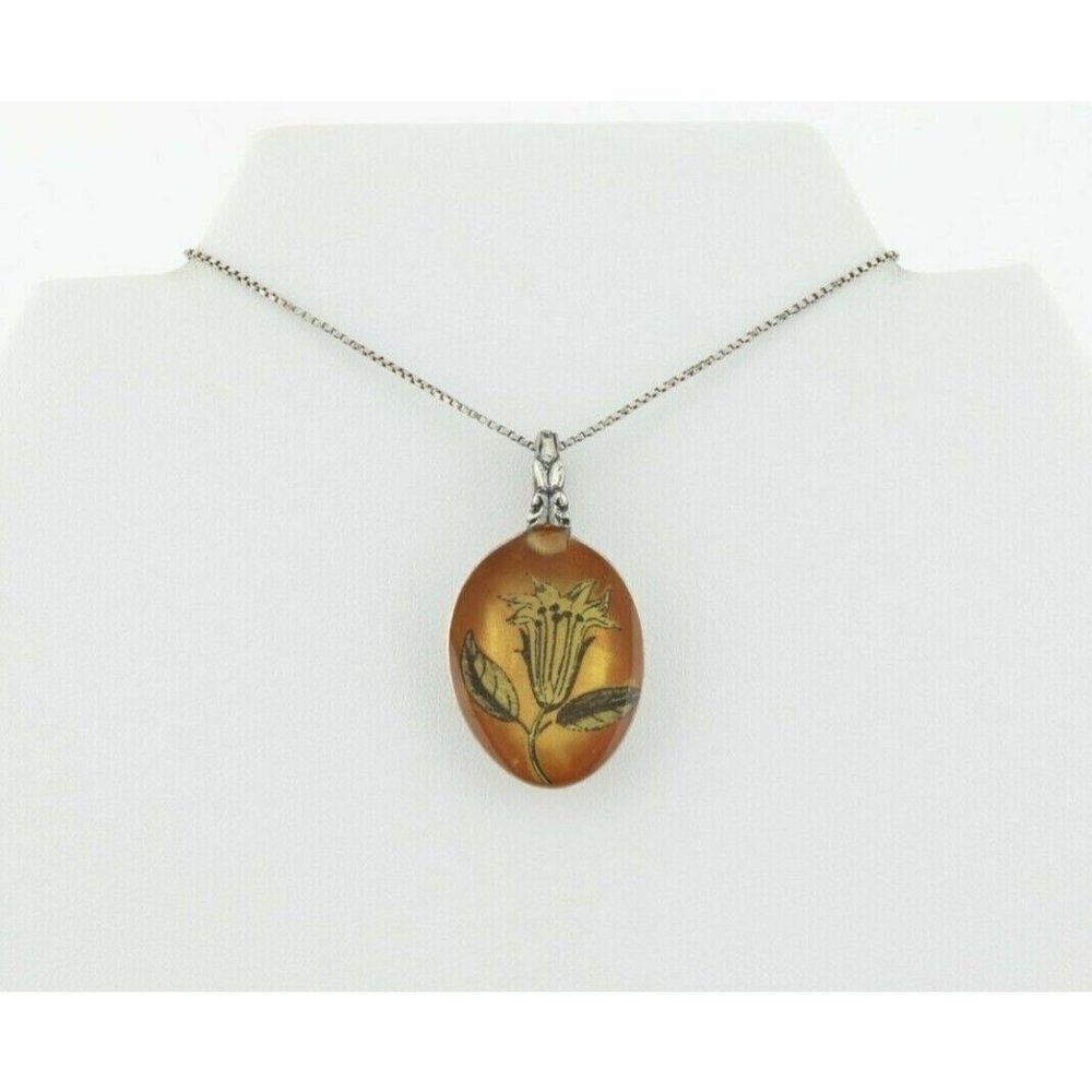 Sterling Silver Acrylic Flower Spoon Necklace 19.5 inch chain - Picture 7 of 9